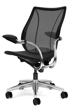 Humanscale Liberty Task, Adjustable Duron Arms, Monofilament Back Mesh in Black, Oxygen Seat in Black, Polished Aluminium Frame