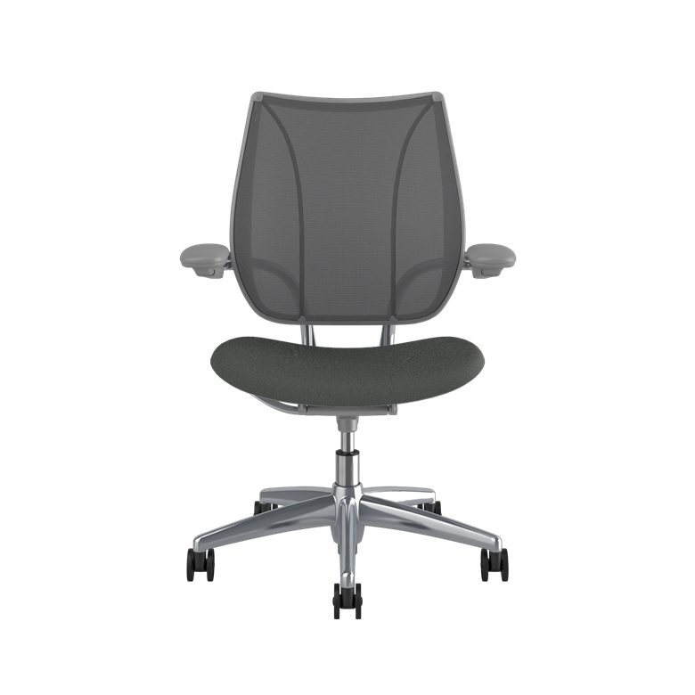 Humanscale Liberty Task, Adjustable Duron Arms, Catena Back Mesh in PoppySeed, Oxygen Seat in Revive (Grey), Polished Aluminium/Silver Trim Frame