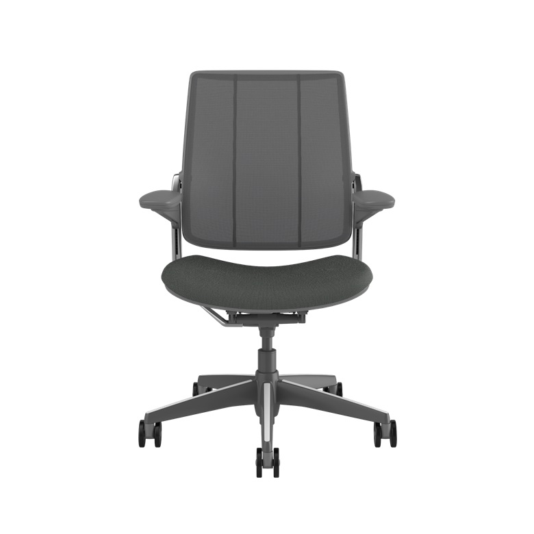 Humanscale Smart Task, Adjustable Duron Arms, Catena Back Mesh in PoppySeed, Oxygen Seat in Revive (Grey), Dark Grey Frame w Polished Aluminium Trim