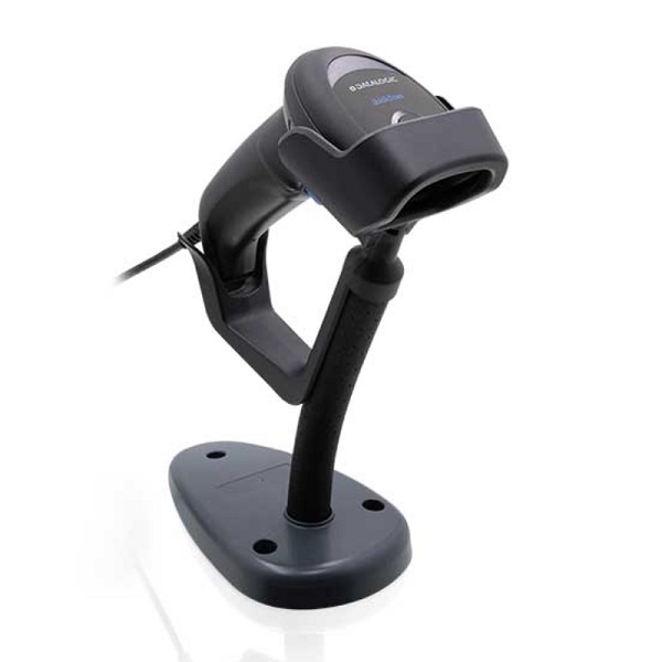 Datalogic QuickScan QW2520 Black Standard Range 2D Handheld Corded USB Barcode Scanner Kit - Includes Gooseneck Stand