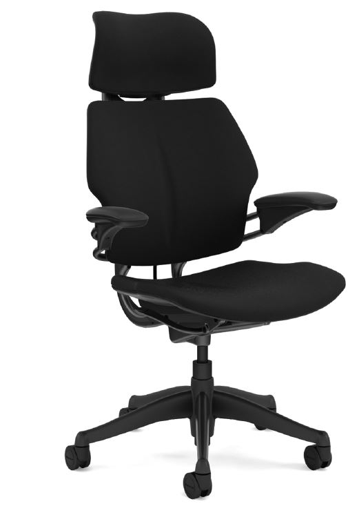 Humanscale Freedom w Headrest, Standard Duron Arms, Oxygen Upholstery in Black, Graphite Frame