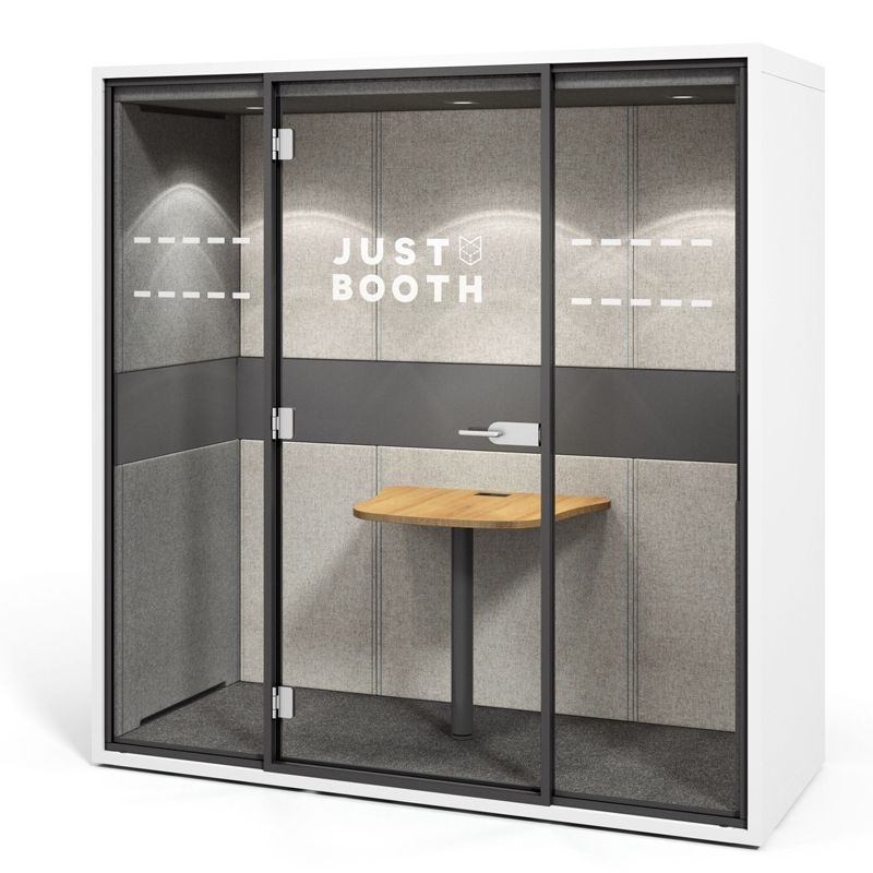 JustBooth Just4You Pod 2 Persons in Rock TRK and Charcoal THR - Clear Back Glass and White Case