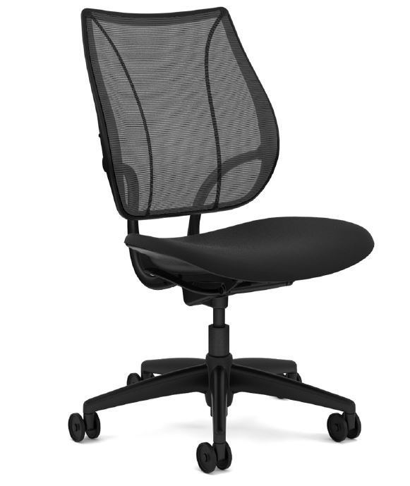 Humanscale Liberty Task, Armless, Monofilament Back Mesh in Black, Oxygen Seat in Black, Black Frame