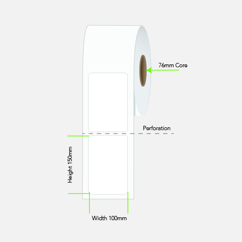 LABEL THERMAL PERMANENT ADHESIVE 100MM X 150MM 1 LABEL ACROSS 1000/ROLL 76MM CORE