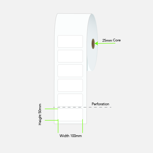 LABEL THERMAL PERMANENT ADHESIVE 100MM X 50MM 1 LABEL ACROSS 1000/ROLL 25MM