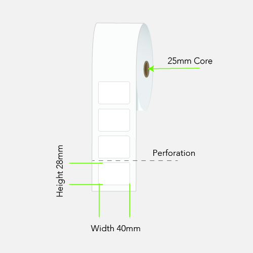 LABEL PLAIN PERMANENT ADHESIVE 40MM X 28MM 1 LABEL ACROSS 2000/ROLL 25MM CORE