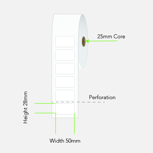 CALIBOR THERMAL DIRECT PERMANENT ADHESIVE LABEL 50MM X 28MM 1 LABEL ACROSS 2000 PER ROLL 25MM CORE