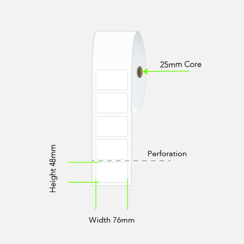 LABEL THERMAL PERMANENT ADHESIVE 76MM X 48MM 1 LABEL ACROSS 1000/ROLL 25MM CORE