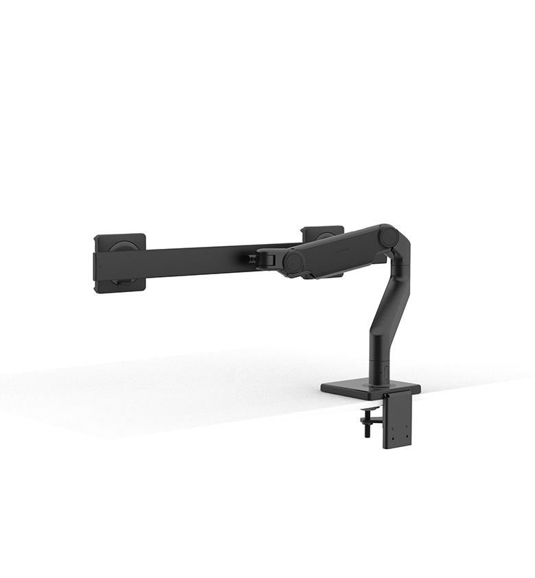 Humanscale M8.1 (Dual) Crossbar Monitor Arm using an Angled/Dynamic arm link, Clamp Mount in Black