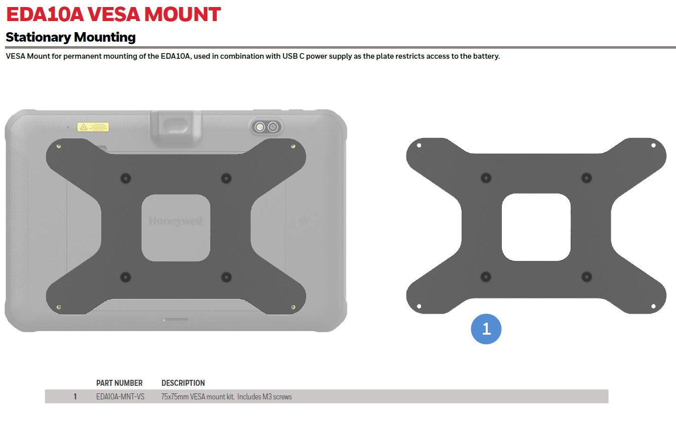 HONEYWELL EDA10A VESA MOUNT PLATE