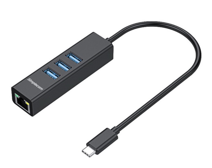 SIMPLECOM HUB CHN421 USB-C TO 3X USB-A + ETH BLK