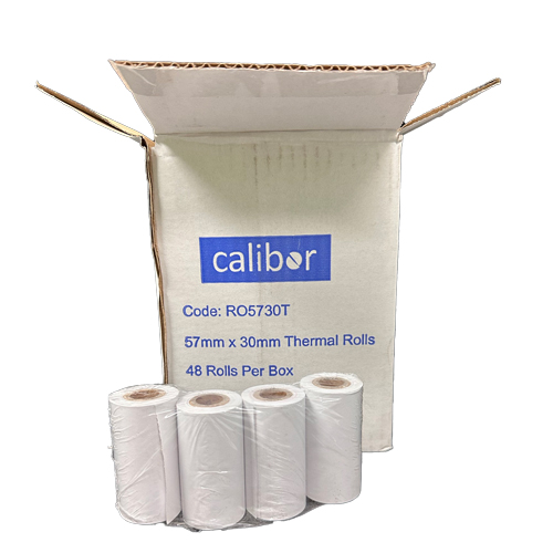 CALIBOR THERMAL PAPER 57MM X 30MM 48 ROLLS/BOX 12MM CORE