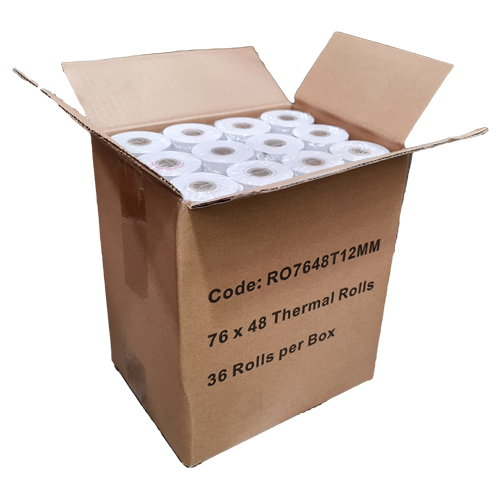 CALIBOR THERMAL PAPER 76X48 36 ROLLS/BOX 12MM/CORE