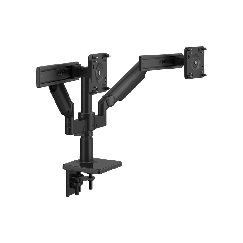 Humanscale MFlex in Dual configuration using M2.1 Dynamic arm links with Sliders, Clamp Mount and 12" Post in Black